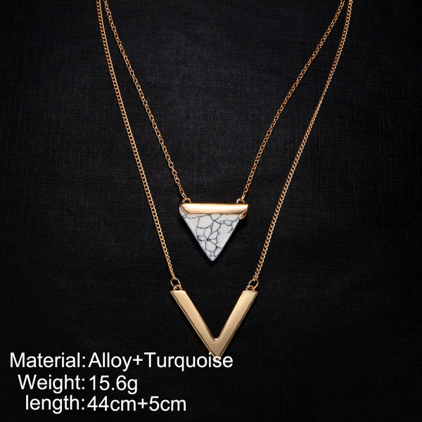 V Shape Double Layer Stone Necklace