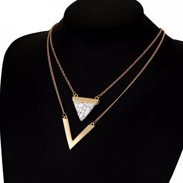 V Shape Double Layer Stone Necklace