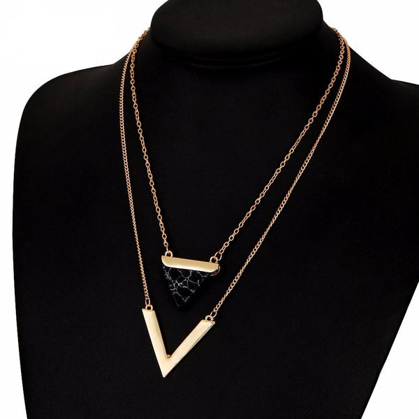 V Shape Double Layer Stone Necklace