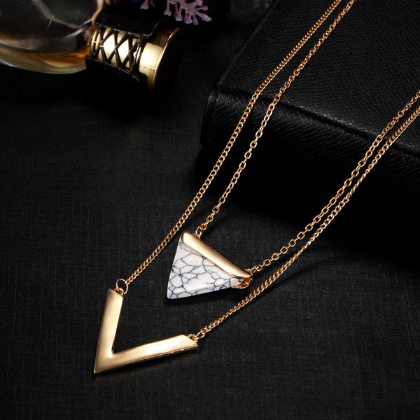 V Shape Double Layer Stone Necklace