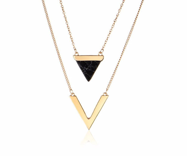 V Shape Double Layer Stone Necklace