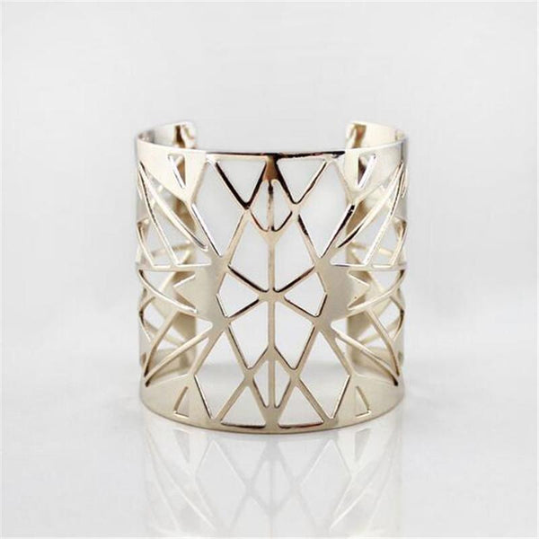 Silver Diamond Patterned Hollow Cuff Bangle