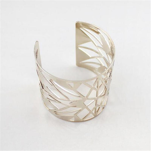 Silver Diamond Patterned Hollow Cuff Bangle