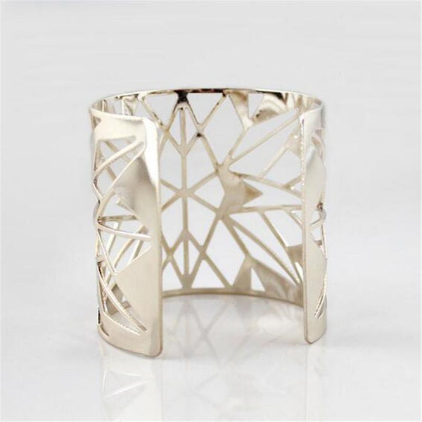Silver Diamond Patterned Hollow Cuff Bangle