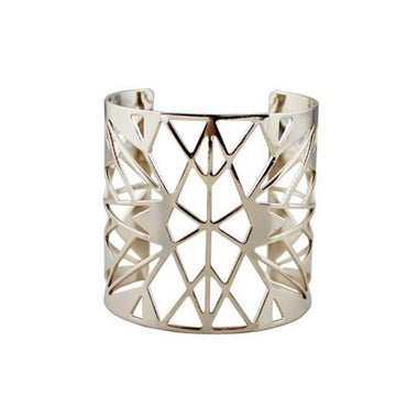 Silver Diamond Patterned Hollow Cuff Bangle