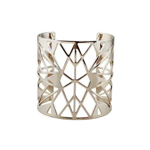 Silver Diamond Patterned Hollow Cuff Bangle