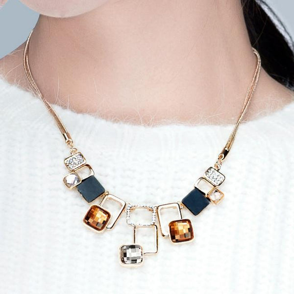 Crystal Squares Geometric Necklace