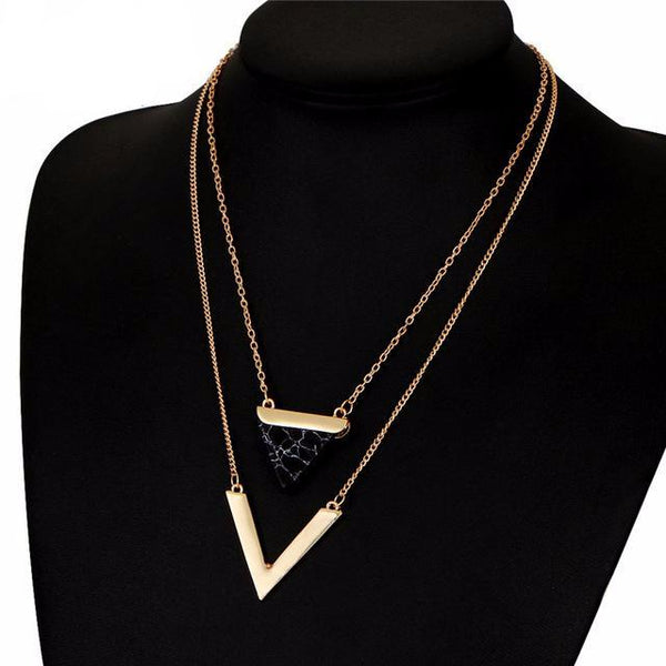 V Shape Double Layer Stone Necklace
